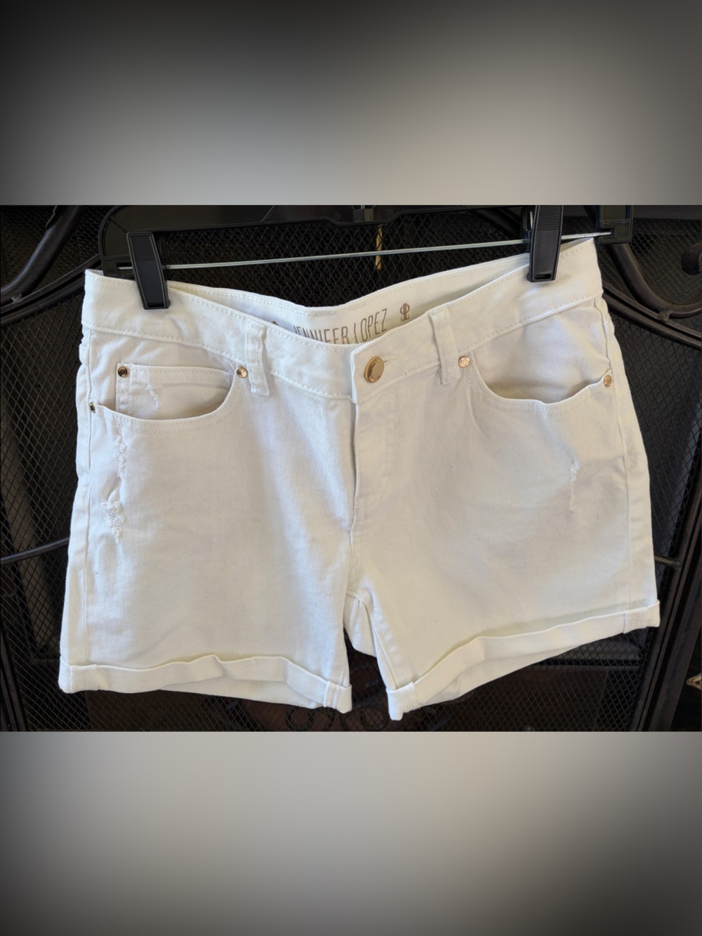Jennifer Lopez White Rolled Hem Jean Shorts